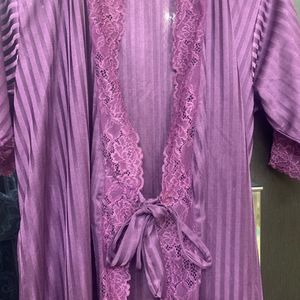 Purple Satin Robe Top Nightwear