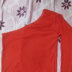 One Shoulder Down Red Knitted Vest Top