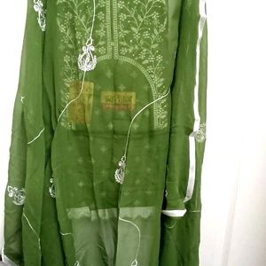 Cotton Blend UnstitchSuit Length Neck Embroidered