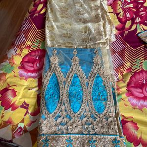 Heavy Blue Beige Saree