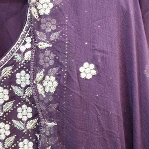 Best Purple Three Piece Kurti Set Georgette Fabric