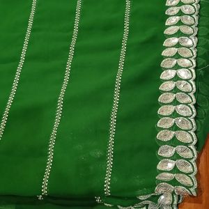 Georgett Saree With Silver Border