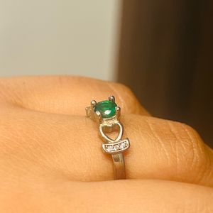 Green Stoned Ring With hearts on sides