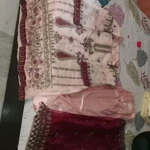 Pakistani Organza Stitched Suit With Shantoon Lini