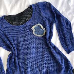 Y2k Oversized Crochet Black & Blue Pullover Top