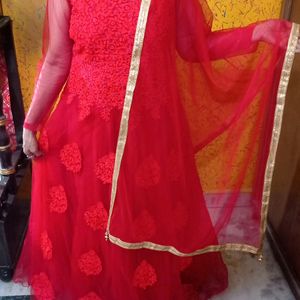 Red Gown With Dupatta