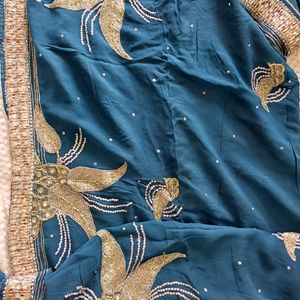 Heavy Dark Sea Green Saree With Blause