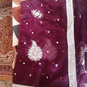 Purple Net Saree