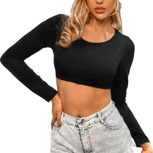 Urbanic Solid Women Round Neck Black Top