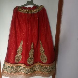 Banarasi Red and green colour half saree