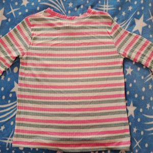 Stretchable Striped White And Pink T-shirt