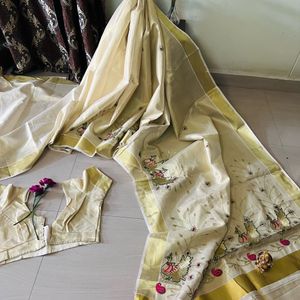 Gold 2 kerala Saree With Blouse