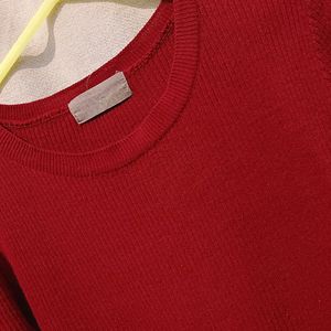 Ribbed Wine Red Pullover Sweatshirt