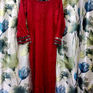 Maroon And Black Rayon Straight Kurta