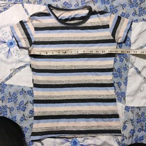 Black White Silver Blue Stripe Top