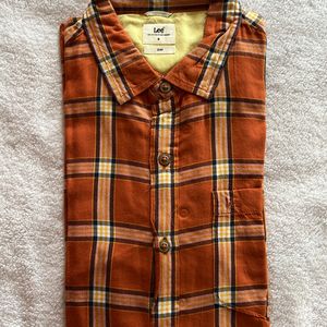 Men Lee Orange Checkered Shirt Size 38