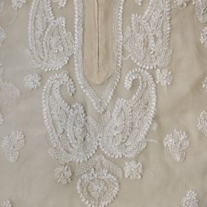 Chikankari Embroidered Georgette Cream Long Kurta