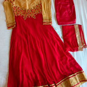 Embroidered Gown With Pant And Dupatta