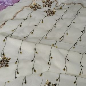 Cream Embroidered Saree