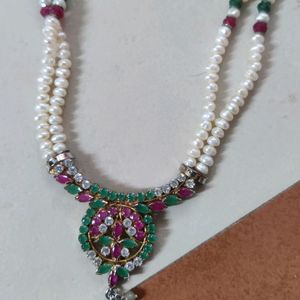 Pearl Necklace And Handcrafted Earrings