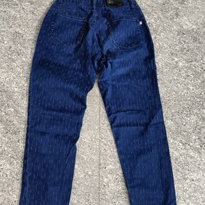 Printed Blue Jeans With Zipper On Bottom