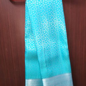 Pattu Contrast Silver printed Blue Saree