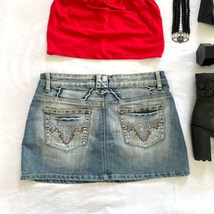 ✰Chain Accented Low Rise Y2k Denim Skirt✰