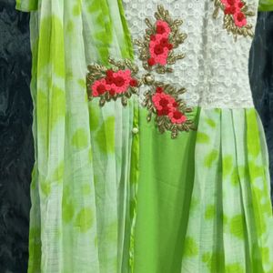 Green End White Multi Colour Dress