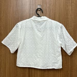 MANGO white Lace Crop Shirt for Women