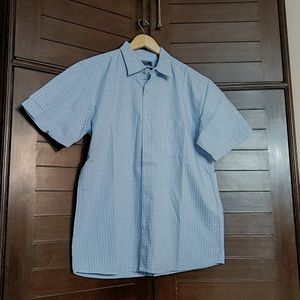 Arrow Men Blue Checks Half Sleeve Cotton Shirt