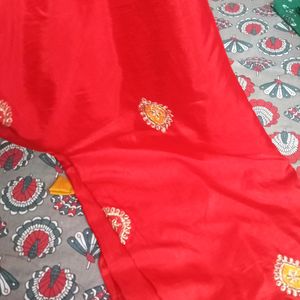 Red And Yellow Saree Without Blouse