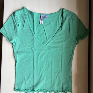 H&M Green V-Neck Top