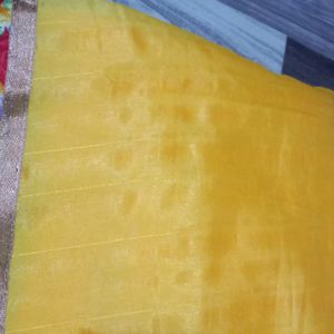 Bright Yellow Saree With Stitched Blouse