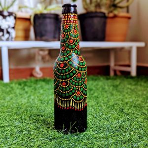 Handpainted Dot Mandala Art On Glass Bottle
