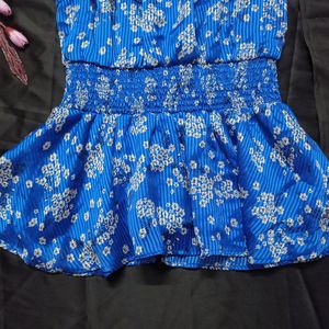 Cerulean Blue Peplum Printed Top