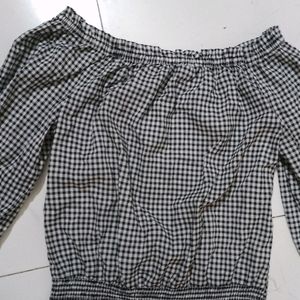 Checked Line Bardot Top