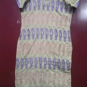 Cream Kurti With Embroidery