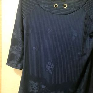 NAVY BLUE FLOWER GLAZED TOP