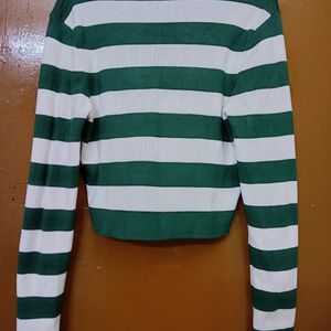 Zara Green And White Full Sleeves Winter Top