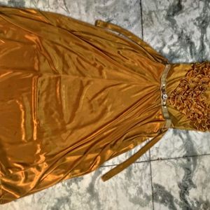 Golden Musterd Color Satin Frock