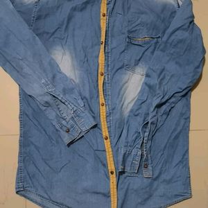 Denim XXL Men Shirt With White Sheds