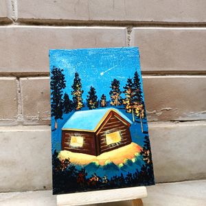 Mini Winter Landscape Painting With Stand
