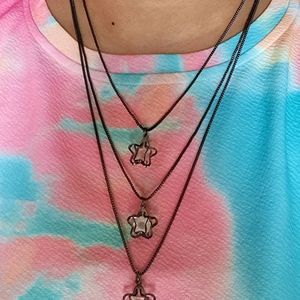 Black 3 Layered Star Necklace