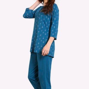 Zivame Scribbled Meadows Knit Cotton Pyjama Set