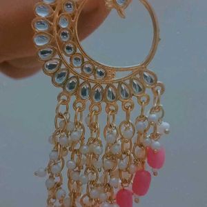 Pink Beaded Earrings Peacock Shaped