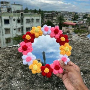 Crochet Puff Flower Mirror