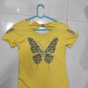 Rhinestone Yellow Top With Bow At The Back