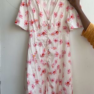 Button Through Pretty Floral A-Line Dress