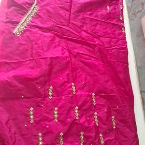 Beautiful Rani Pink Maggam Work With Mirrors