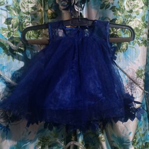 Cute Baby Girl Navy Dress With Hairband - New